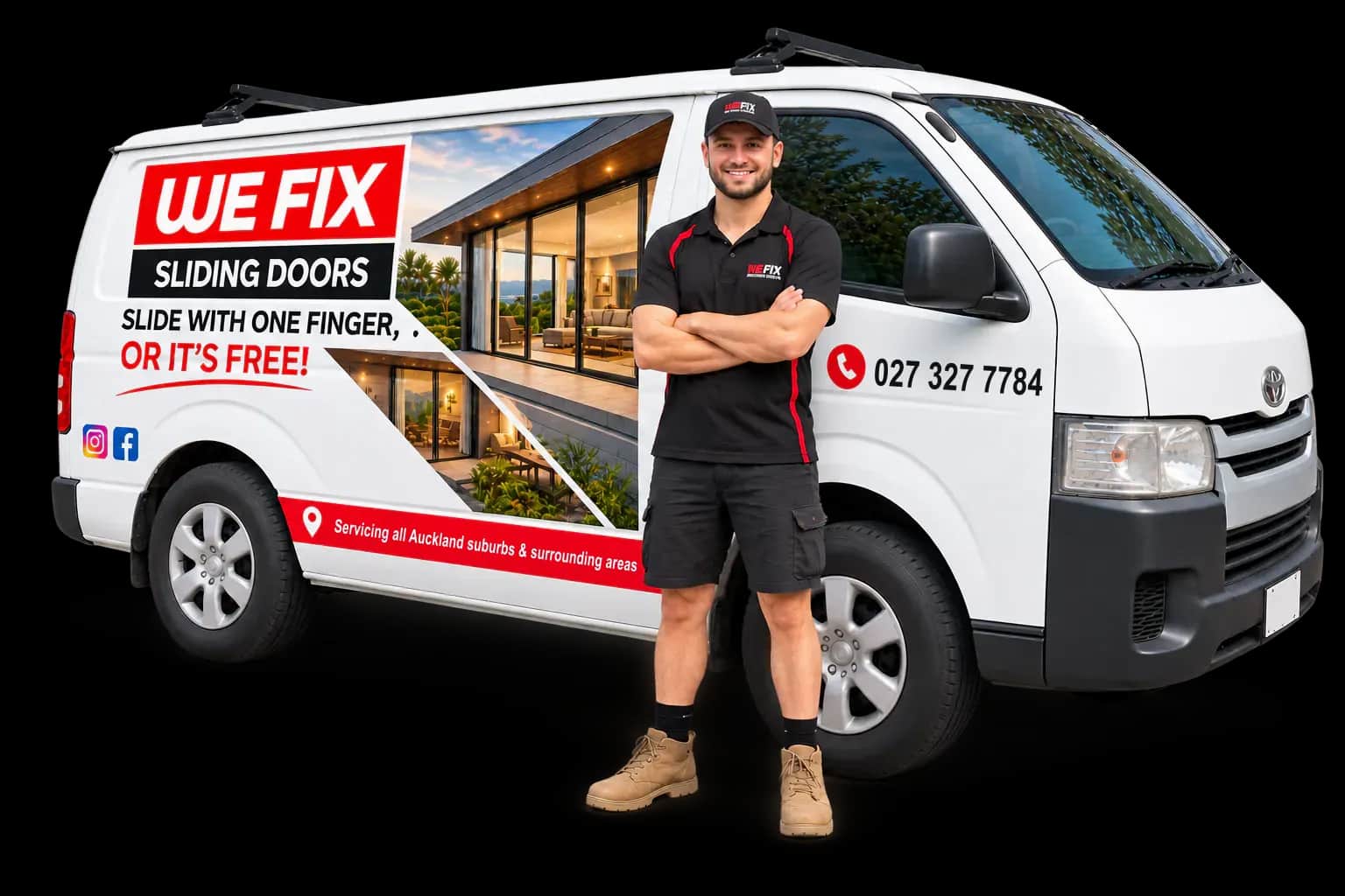 Our technician with the We Fix Sliding Doors NZ van